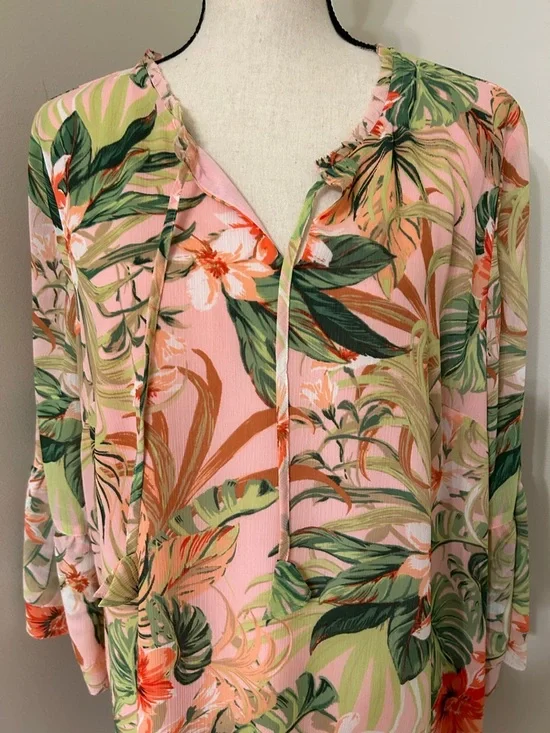 J.Jill Tropical Floral Knee-Length Tunic Size L Pink Green Resort Wear - Picture 3 of 5